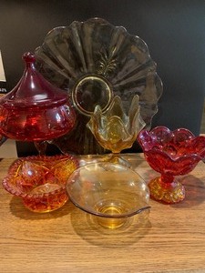 Vintage Orange, Red, and Yellow Depression Glass