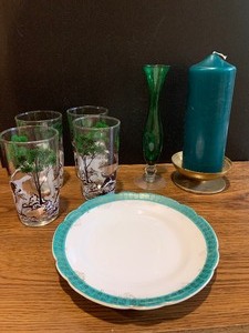 Vintage Green Glass Bud Vase, 1944 Plate and more