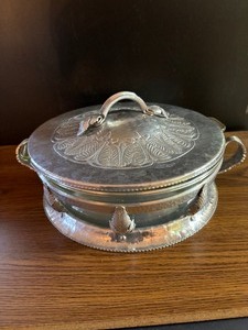Vintage Silver Casserole Dish Holder with Lid