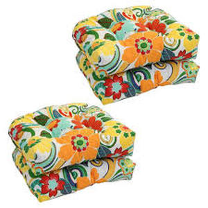 lot 21 image: Blazing Needles 16-inch Rounded Back Tufted Outdoor Chair Cushion-16 x 16- Floral Spice-4 Count