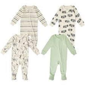 lot 110 image: Members Mark Baby 4 Pack Tight Fit Sleep & Play-12M-Neutral Animals