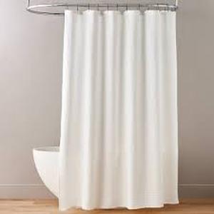 lot 169 image: Textured Horizontal Stripe Matelass Shower Curtain Cream - Hearth & Hand with Magnolia Cotton Fabric, Buttonhole Top