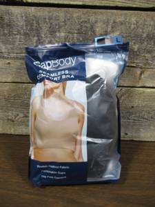 lot 211 image: GapBody Womens 2-Pack Stretch Ribbed Tagless & Seamless Comfort Bras (True BlackNude, L)