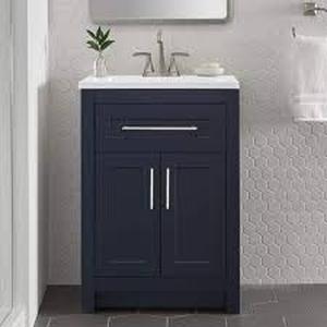 Home Decorators Collection Clady 25 in. Single Sink Deep Blue Bath Vanity with Silver Ash Cultured Marble Top (Assembled)  Customer Returns See Pictures