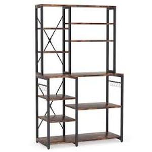 TRIBESIGNS WAY TO ORIGIN Bachel Modern Brown and Black Kitchen Bakers Rack with Open Shelves and Hanging Hooks  Customer Returns See Pictures