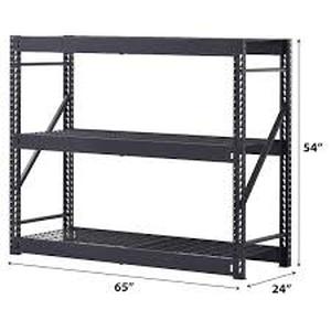 Husky 3-Tier Industrial Duty Steel Freestanding Garage Storage Shelving Unit in Black (65 in. W x 54 in. H x 24 in. D) Customer Returns See Pictures