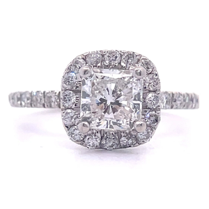 1.30 Carat Natural Diamond Halo Pav Engagement Ring in 14k White Gold $4,740 Retail VIDEO