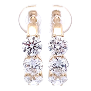 3 Carat Diamond Three-Stone Small Hoop Earrings in 14k Yellow Gold $5,280 Retail VIDEO