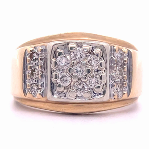 Mens 0.40 Carat Diamond Pav Tapered Beveled Ring in 14k Yellow Gold VIDEO