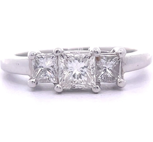 Past, Present & Future 1 Carat Diamond Princess Cut Three-Stone Ring in Platinum VIDEO