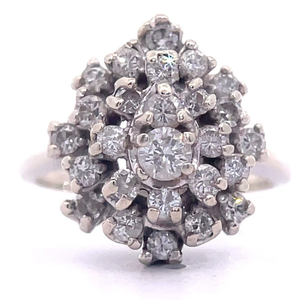 Glamorous 1 Carat Diamond Stacked Pear-Shaped Cluster Ring in 14k White Gold VIDEO