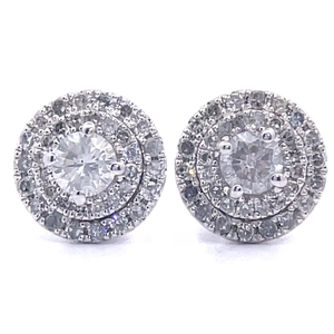 1 Carat Diamond Round Concentric Halo Stud Earrings in White Gold VIDEO