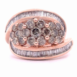 1.50 Carat Diamond Cluster & Channel Baguette Bypass Ring in 14k Rose Gold VIDEO