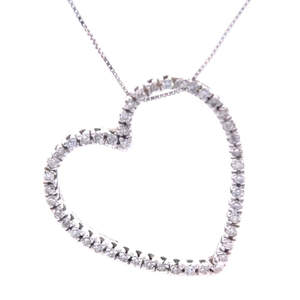 Dazzling XL 0.50 Carat Pav Diamond Open Halo Heart Pendant in 14k White Gold