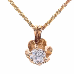 0.15 Carat Diamond Solitaire Blooming Tulip Pendant in 14k Yellow Gold VIDEO