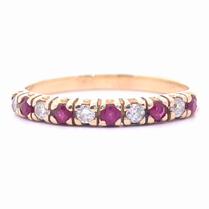 Alternating Ruby & Diamond Slim Stacking Ring in 14k Yellow Gold