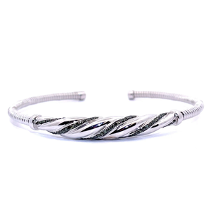 0.38 Carat Fancy Blue Diamond Artisan Croissant Twist Open Bangle Cuff