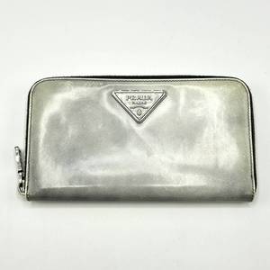 Prada Gray Patent Leather Zip-Around Wallet $500 Retail