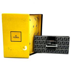 Fendi Zucchino Canvas Wallet with Buckle Closure w Box $700 Retail