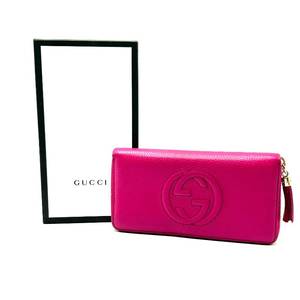 Gucci Soho Leather Zip-Around Wallet in Vibrant Pink w Box $700 Retail