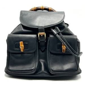 Gucci Black Leather Bamboo Backpack $1,200 Retail