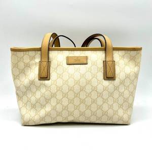 Gucci Light Beige GG Supreme PVC x Leather Tote Bag $800 Retail