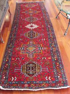 Vibrant handmade Rug Runner  Rich Red, Orange & Blue Tones