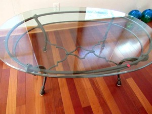 Vintage Ethan Allen Elegance Beveled Glass Coffee Table with Iron Base