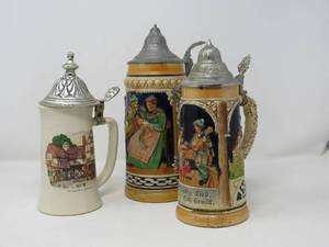 3 Antique German Steins