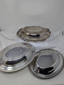 3 Piece Silver serving ware group Rogers  Poole  Castleton silver plated covered oval servers