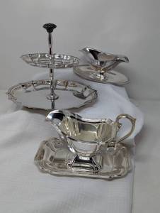 3 Must-have Serving pieces Silver Plated Two Tier Server Vintage Gravy  Vintage sauceboat  Chadwick