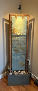 lot 2 image: Stunning Slate Water Sculpture  Rain Fountain with Accent Light