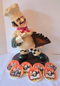 lot 92 image: French Country Chef Figure with Coasters