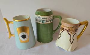 lot 96 image: Three Vintage Pretty Porcelain Steins