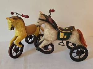lot 99 image: Cute Pair of Wheeled Wooden Horses