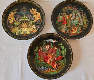 lot 40 image: Three Russian Porcelain Fairy Tale Legend Plates