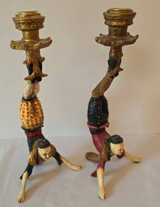 lot 58 image: Pair of Chinese Acrobat Candleholders