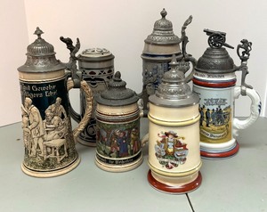 lot 199 image: Six Collectible Steins including Two Vintage Regimental Steins