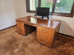 lot 55 image: Vintage MCM Leopold Bankers Desk from the First National Bank of St Paul