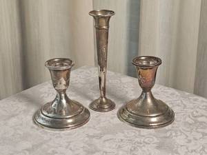 lot 103 image: Towle & Crown Labeled Weighted Sterling Silver Candle Sticks