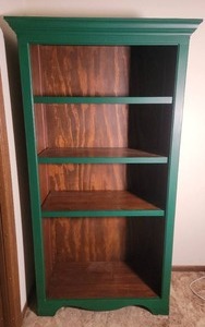 lot 21 image: Sturdy Dark Oak Bookcase with Green Accents