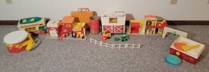 lot 140 image: Retro Vintage Fisher Price Play Set Collection - Play Family Village  Family Play Farm  Play Family Camper  & MORE