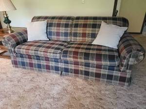 lot 54 image: Cozy Plaid Family Sofa from Dimensions Furniture