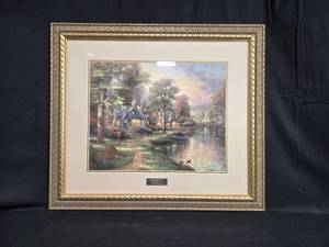 lot 1 image: Framed Hometown Lake Library Edition Artwork by Thomas Kinkade