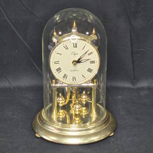 lot 16 image: Elgin Quartz Clock with Glass Dome - Elegant Brass Design