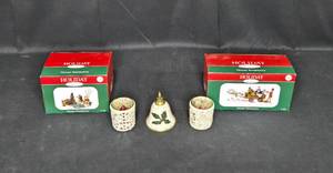 lot 17 image: Holiday House Accessory Collection - Snowman & Horse Drawn Carriage Scenes with Decorative Bells
