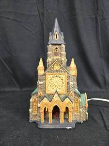 lot 18 image: Vintage Lighted Church Decoration with Detailed Stonework