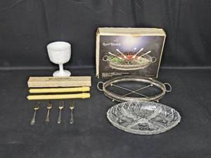 lot 22A image: Royal Warwick Silver Plated Serving Set with Glass Goblet and Candles
