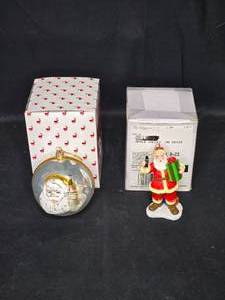 lot 27 image: Set of 2 Vintage Santa Decor Items - Coca-Cola Ornament & Santa Figurine