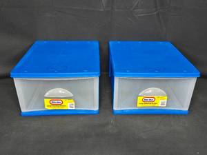 lot 27A image: Set of 2 Little Tikes Large Stacking Drawers - Clear & Blue